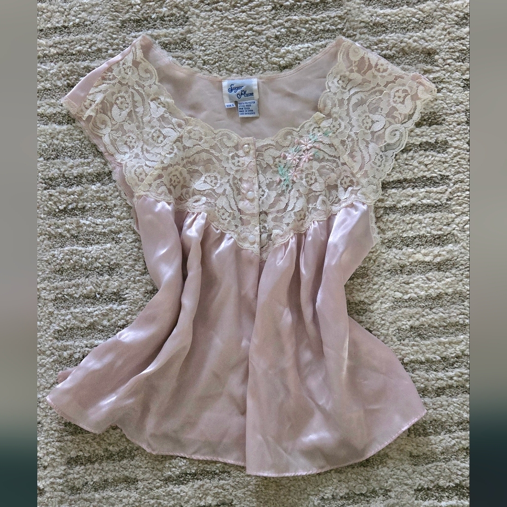 Vintage Pink Satin Ruffle Nighty